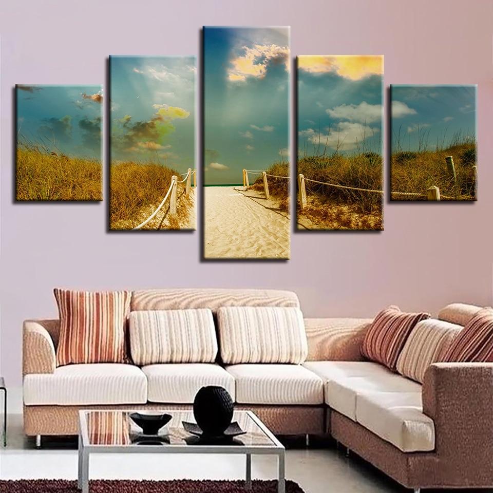 Grass Beach Sunshine 2 - Nature 5 Panel Canvas Art Wall Decor Grass Beach Sunshine 2 - Nature 5 Panel Canvas Art Wall Decor