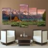 Grassland Log cabin iceberg - Nature 5 Panel Canvas Art Wall Decor