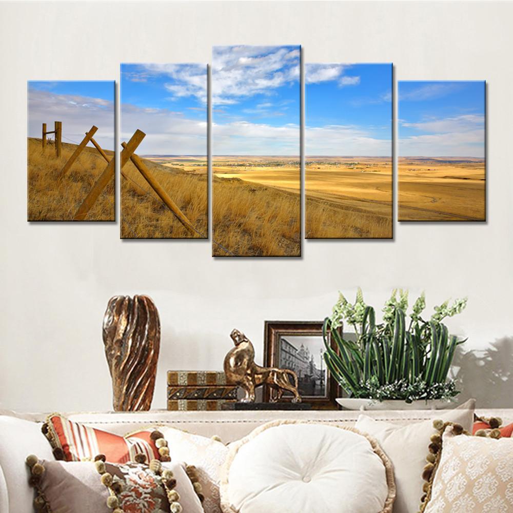 Grasslands And Blue Sky - Space 5 Panel Canvas Art Wall Decor Grasslands And Blue Sky - Space 5 Panel Canvas Art Wall Decor