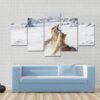 Gray Wolves Pack Howling In Snow - Animal 5 Panel Canvas Art Wall Decor