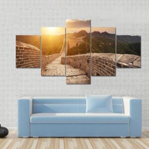 Great Wall Of China At Sunset - Nature 5 Panel Canvas Art Wall Decor