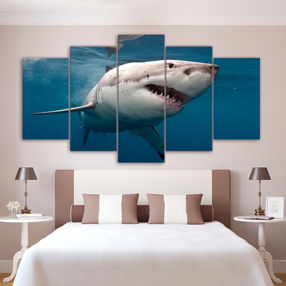 Great White Shark Ation - Animal 5 Panel Canvas Art Wall Decor Great White Shark Ation - Animal 5 Panel Canvas Art Wall Decor