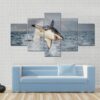 Great White Shark Flying Off From The Water - Animal 5 Panel Canvas Art Wall Decor