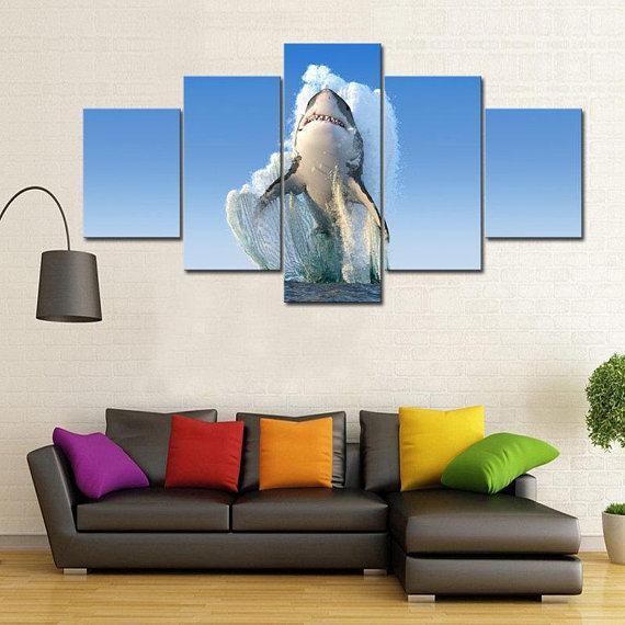 Great White Shark - Animal 5 Panel Canvas Art Wall Decor Great White Shark - Animal 5 Panel Canvas Art Wall Decor