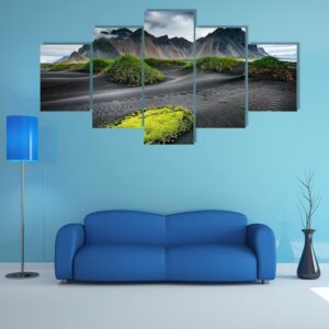 Great Wind Rippled Beach Black Sand - Nature 5 Panel Canvas Art Wall Decor