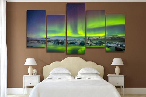 Green Aurora Night - Nature 5 Panel Canvas Art Wall Decor Green Aurora Night - Nature 5 Panel Canvas Art Wall Decor