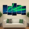 Green Aurora With Snow Mountain - Nature 5 Panel Canvas Art Wall Decor