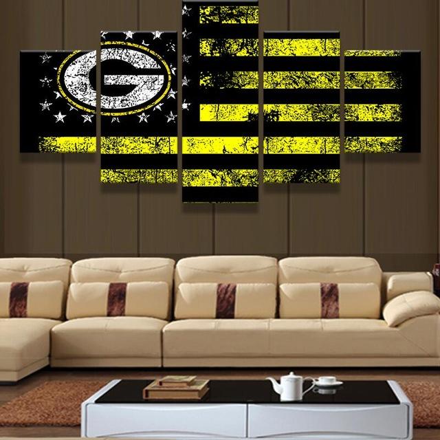 Green Bay Packers American Flag 1 - Abstract 5 Panel Canvas Art Wall Decor Green Bay Packers American Flag 1 - Abstract 5 Panel Canvas Art Wall Decor