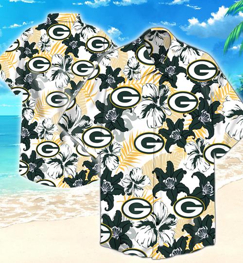Green Bay Packers Flower Hawaiian Shirt Summer Button Up Green Bay Packers Flower Hawaiian Shirt Summer Button Up
