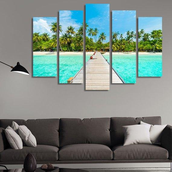 Green Beach - Space 5 Panel Canvas Art Wall Decor Green Beach - Space 5 Panel Canvas Art Wall Decor