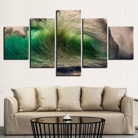 Green Breaking Wave - Space 5 Panel Canvas Art Wall Decor Green Breaking Wave - Space 5 Panel Canvas Art Wall Decor