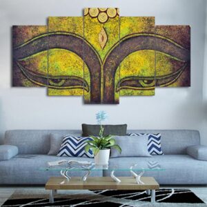 Green Buddha statue 01 - Religion 5 Panel Canvas Art Wall Decor