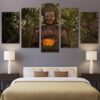 Green Buddha - Religion 5 Panel Canvas Art Wall Decor