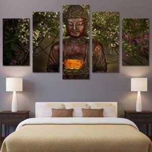 Green Buddha - Religion 5 Panel Canvas Art Wall Decor