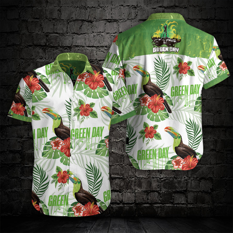 Green Day Hawaiian Shirt Summer Button Up Green Day Hawaiian Shirt Summer Button Up