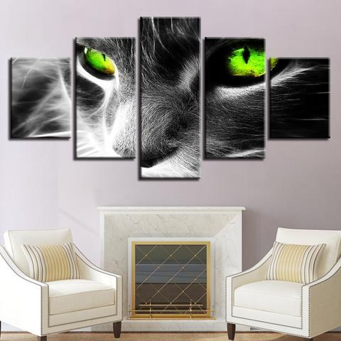 Green Eye Cat - Animal 5 Panel Canvas Art Wall Decor Green Eye Cat - Animal 5 Panel Canvas Art Wall Decor