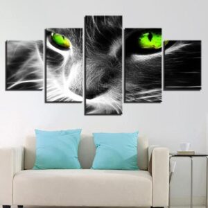 Green Eyes Cat - Animal 5 Panel Canvas Art Wall Decor