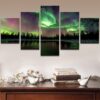 Green Forest Aurora Landscape - Nature 5 Panel Canvas Art Wall Decor