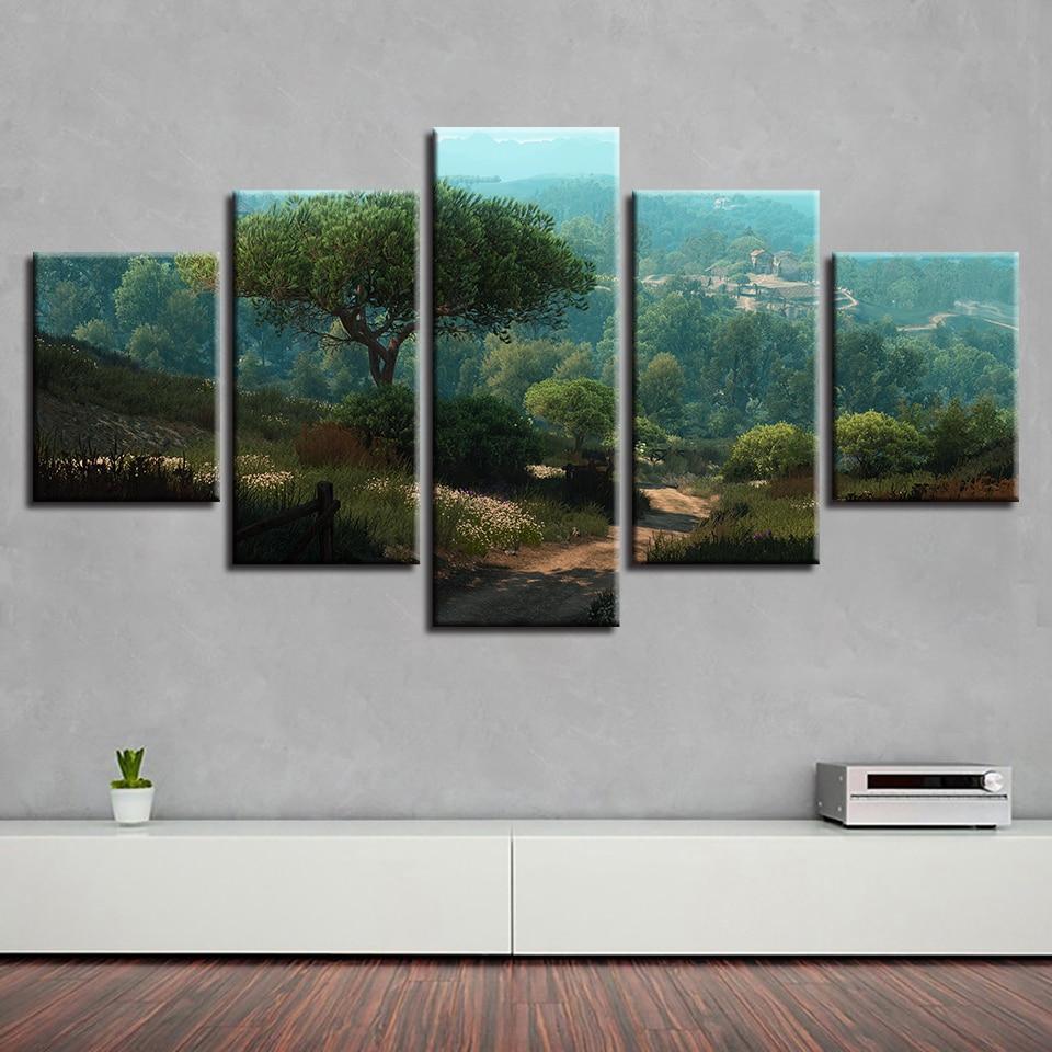 Green Forest Mountain Natural - Nature 5 Panel Canvas Art Wall Decor Green Forest Mountain Natural - Nature 5 Panel Canvas Art Wall Decor