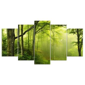 Green Forest Swamp Trees - Nature 5 Panel Canvas Art Wall Decor