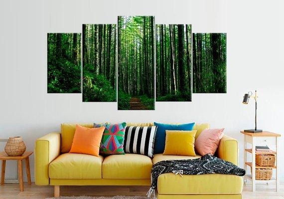 Green Forest Trees Large - Nature 5 Panel Canvas Art Wall Decor Green Forest Trees Large - Nature 5 Panel Canvas Art Wall Decor
