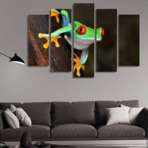 Green Frog - Animal 5 Panel Canvas Art Wall Decor