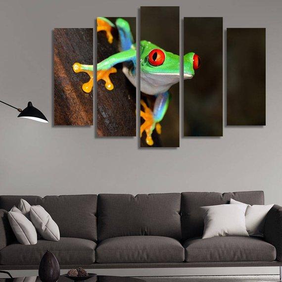 Green Frog - Animal 5 Panel Canvas Art Wall Decor Green Frog - Animal 5 Panel Canvas Art Wall Decor
