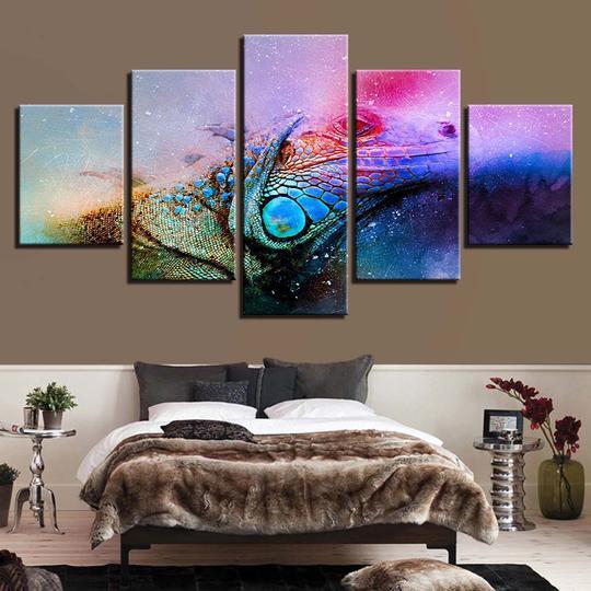 Green Iguana - Abstract 5 Panel Canvas Art Wall Decor Green Iguana - Abstract 5 Panel Canvas Art Wall Decor