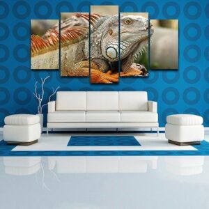 Green Iguana - Animal 5 Panel Canvas Art Wall Decor