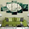 Green Leaves White Rose Flower - Nature 5 Panel Canvas Art Wall Decor