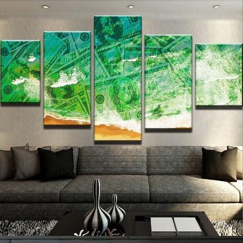 Green Ocean - Abstract 5 Panel Canvas Art Wall Decor Green Ocean - Abstract 5 Panel Canvas Art Wall Decor