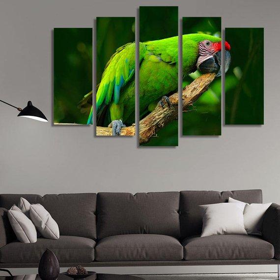 Green Parrot - Animal 5 Panel Canvas Art Wall Decor Green Parrot - Animal 5 Panel Canvas Art Wall Decor
