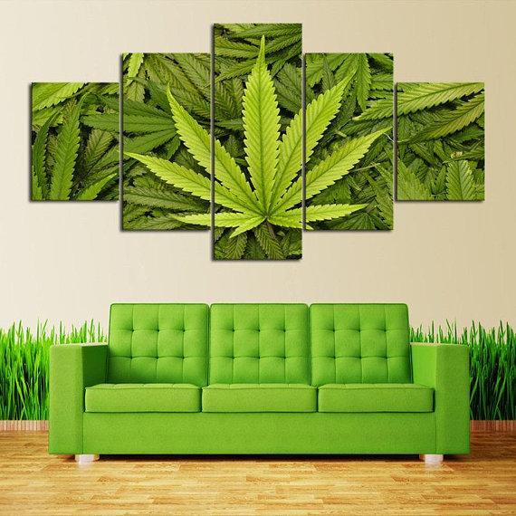 Green Pile Cannabis - Nature 5 Panel Canvas Art Wall Decor Green Pile Cannabis - Nature 5 Panel Canvas Art Wall Decor