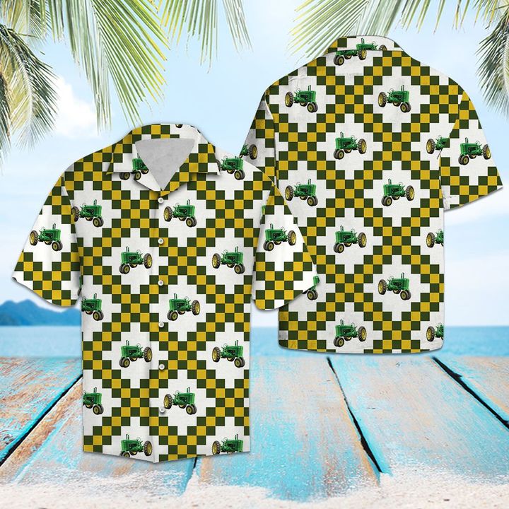 Green Tractor Farmer Hawaiian Shirt Summer Button Up Green Tractor Farmer Hawaiian Shirt Summer Button Up