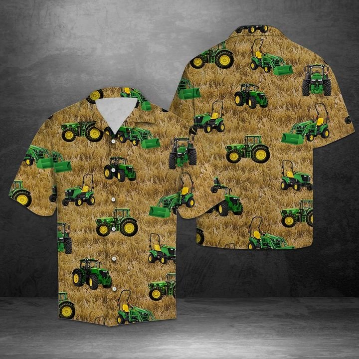 Green Tractor Hawaiian Shirt Summer Button Up Green Tractor Hawaiian Shirt Summer Button Up