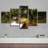 Green Tree And River - Nature 5 Panel Canvas Art Wall Decor