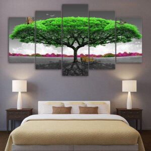Green Tree Butterfly - Nature 5 Panel Canvas Art Wall Decor