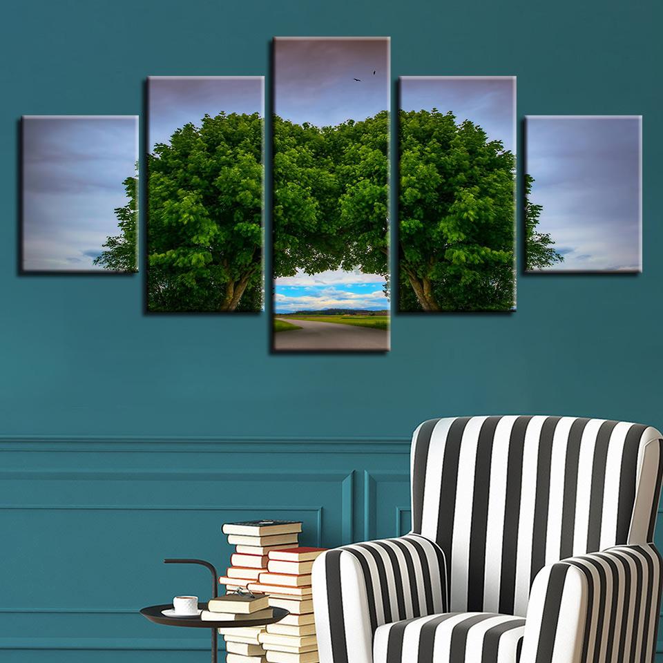 Green Tree Path - Nature 5 Panel Canvas Art Wall Decor Green Tree Path - Nature 5 Panel Canvas Art Wall Decor