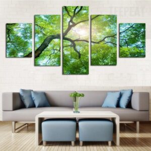 Green Tree Under The Sun - Nature 5 Panel Canvas Art Wall Decor
