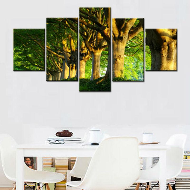 Green Trees - Nature 5 Panel Canvas Art Wall Decor Green Trees - Nature 5 Panel Canvas Art Wall Decor