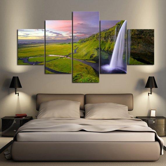 Green Waterfall 01 - Nature 5 Panel Canvas Art Wall Decor Green Waterfall 01 - Nature 5 Panel Canvas Art Wall Decor