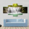 Green Waterfall In The Green Forest - Nature 5 Panel Canvas Art Wall Decor
