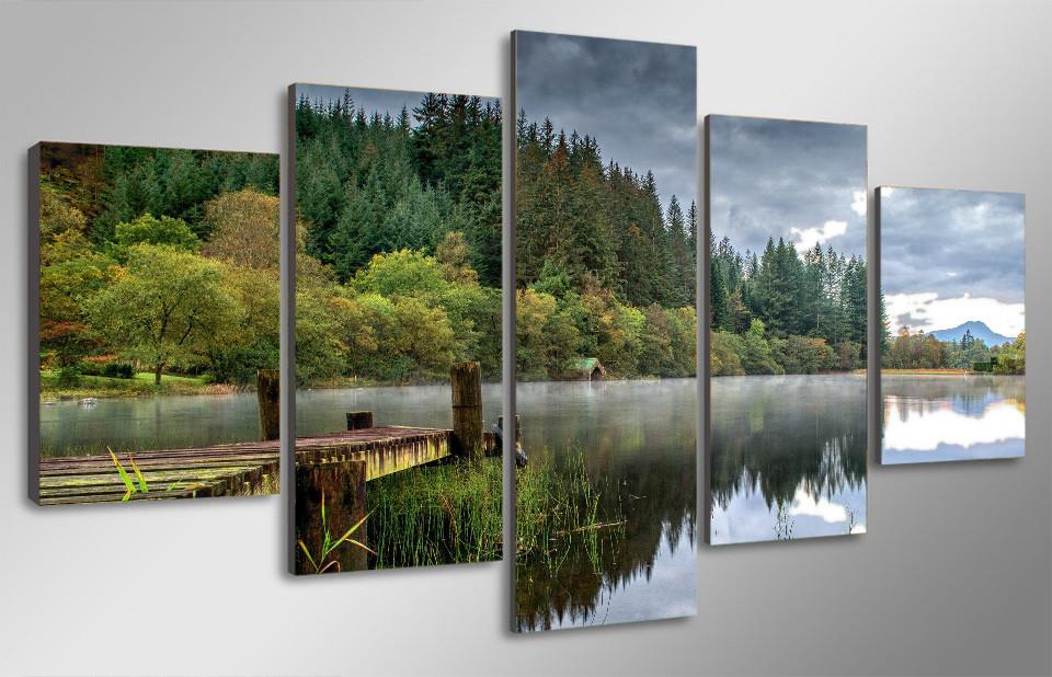 Green tree water - Nature 5 Panel Canvas Art Wall Decor Green tree water - Nature 5 Panel Canvas Art Wall Decor