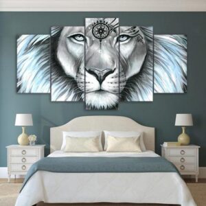 Grey Lion - Abstract Animal 5 Panel Canvas Art Wall Decor