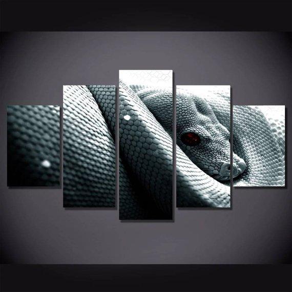 Grey Snake - Animal 5 Panel Canvas Art Wall Decor Grey Snake - Animal 5 Panel Canvas Art Wall Decor