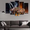 Grilled Beef Steak With Spices - Kitchen 5 Panel Canvas Art Wall Decor