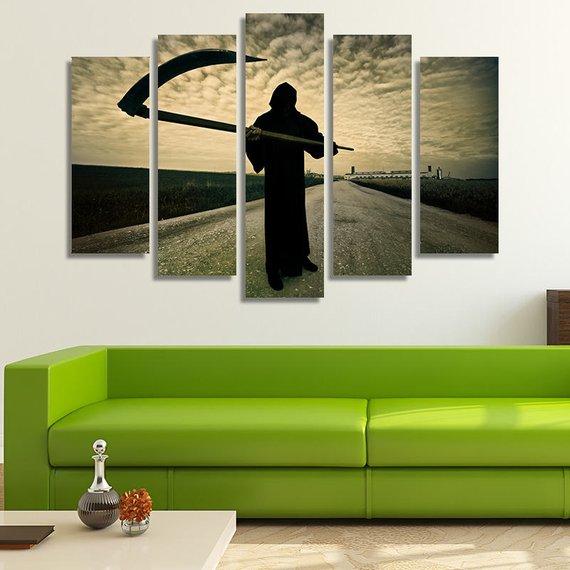 Grim Reaper On The Road - Abstract 5 Panel Canvas Art Wall Decor Grim Reaper On The Road - Abstract 5 Panel Canvas Art Wall Decor