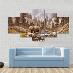 Grizzly Bear In The Rocky Mountains - Animal 5 Panel Canvas Art Wall Decor