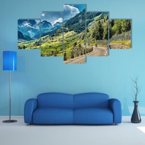 Group Of Bikers On Mountainous Road - Nature 5 Panel Canvas Art Wall Decor