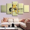Guitar Cat Cartoon - Abstract Animal 5 Panel Canvas Art Wall Decor